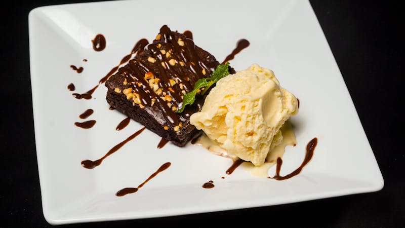 Warm Chocolate Brownie with vanilla ice cream